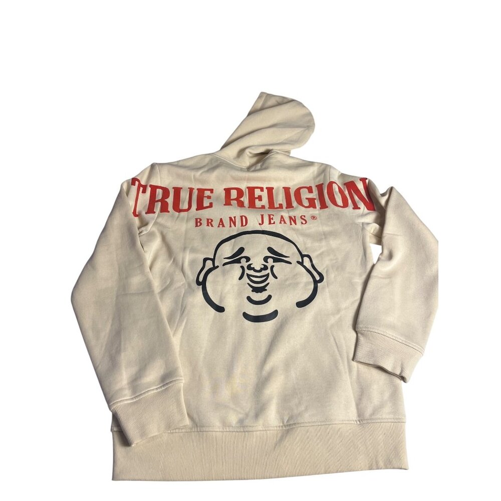 True Religion S Oversize Buddha Zip Hoodie Cream Graphic Mens Casual Sweatshirt